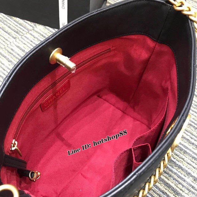 CHANEL女包 A57573 秋冬新款嬉皮包 小牛皮羅緞 小號 Chanel單肩女包 黑色香奈兒包 djc1117